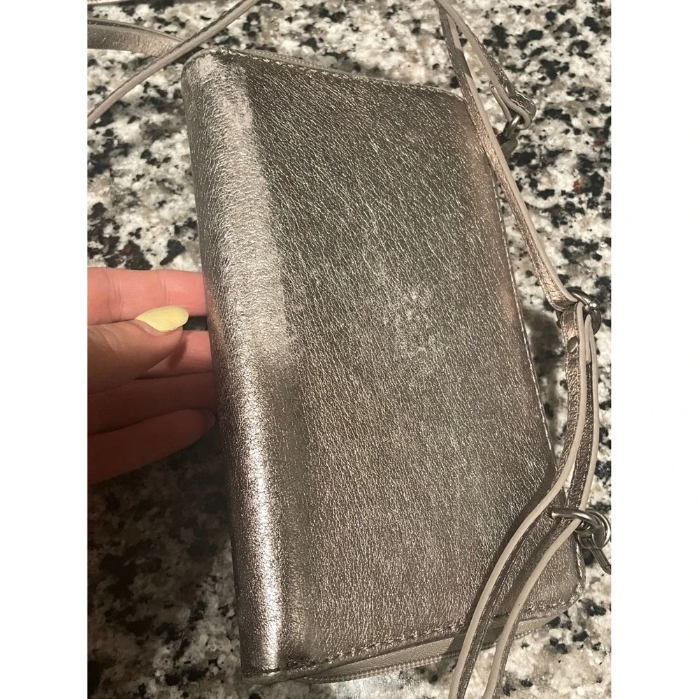 The Sak Metallic Gold Crossbody Wallet‎ Purse Clutch Organizer Small Bag